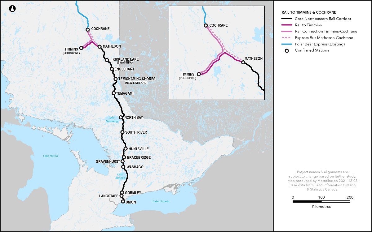 A map of the proposed route for Northeast passenger rail